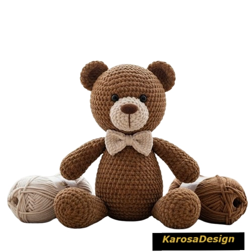 Het karaktervolle ontwerp van Beer Berto, een van de figuren uit de nieuwe Karosa Baby Puff-collectie.