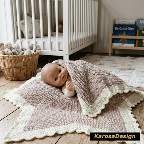 De zachte sterdeken, gehaakt op naald 5 uit de Haakrevolutie, Gewikkeld om een babypop om de perfecte valling en soepelheid te tonen.